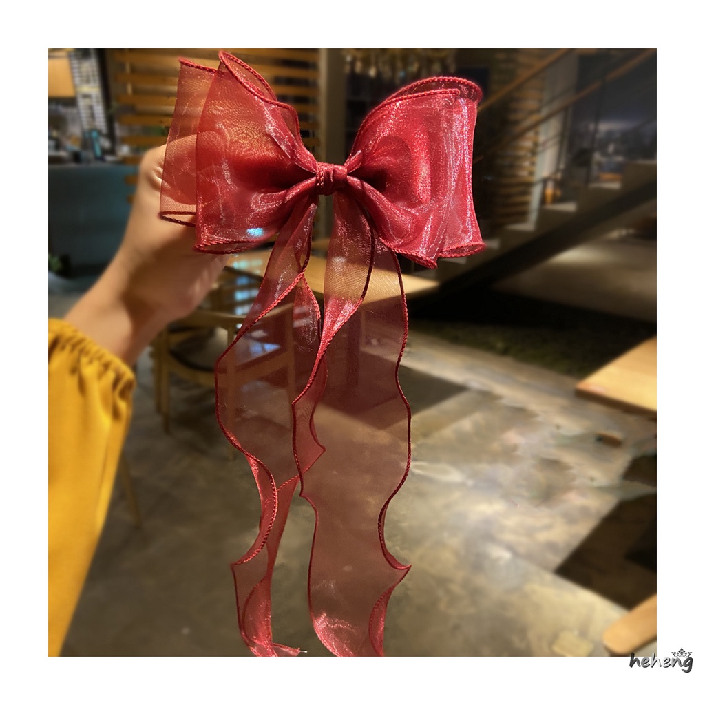 Kẹp Tóc Ruy Băng Dài 37cm Thắt Nơ Phối Ren Phong Cách Hàn Quốc Cho Nữ