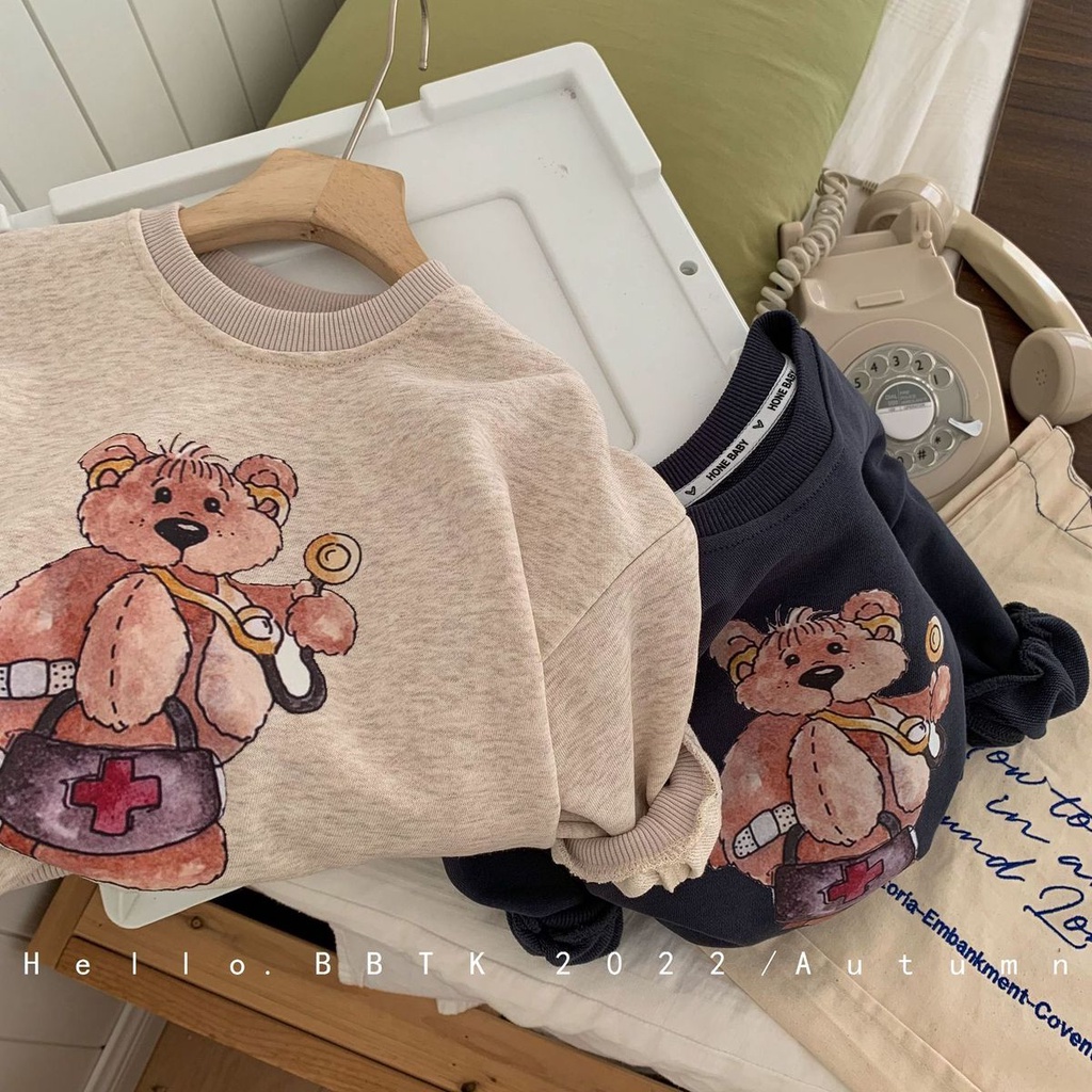 [Babycat] Hàng Có Sẵn Áo Sweater Cotton Tay Dài Cổ Tròn In Hình Gấu Phong Cách Nhật Bản Mới Mùa Thu Thoải Mái Cho Bé Trai Và Bé Gái