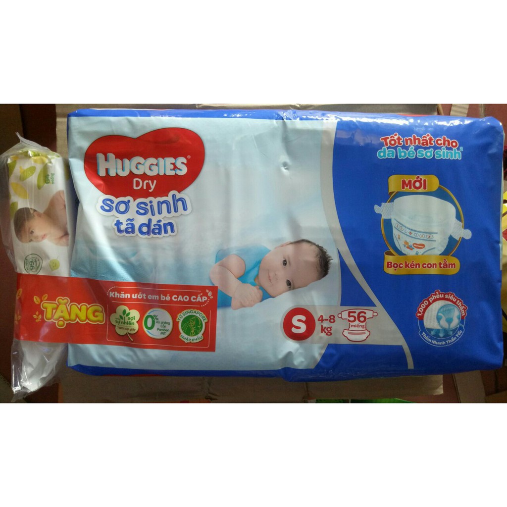 [Kèm Quà]Tã dán Huggies S56 tặng khăn ướt