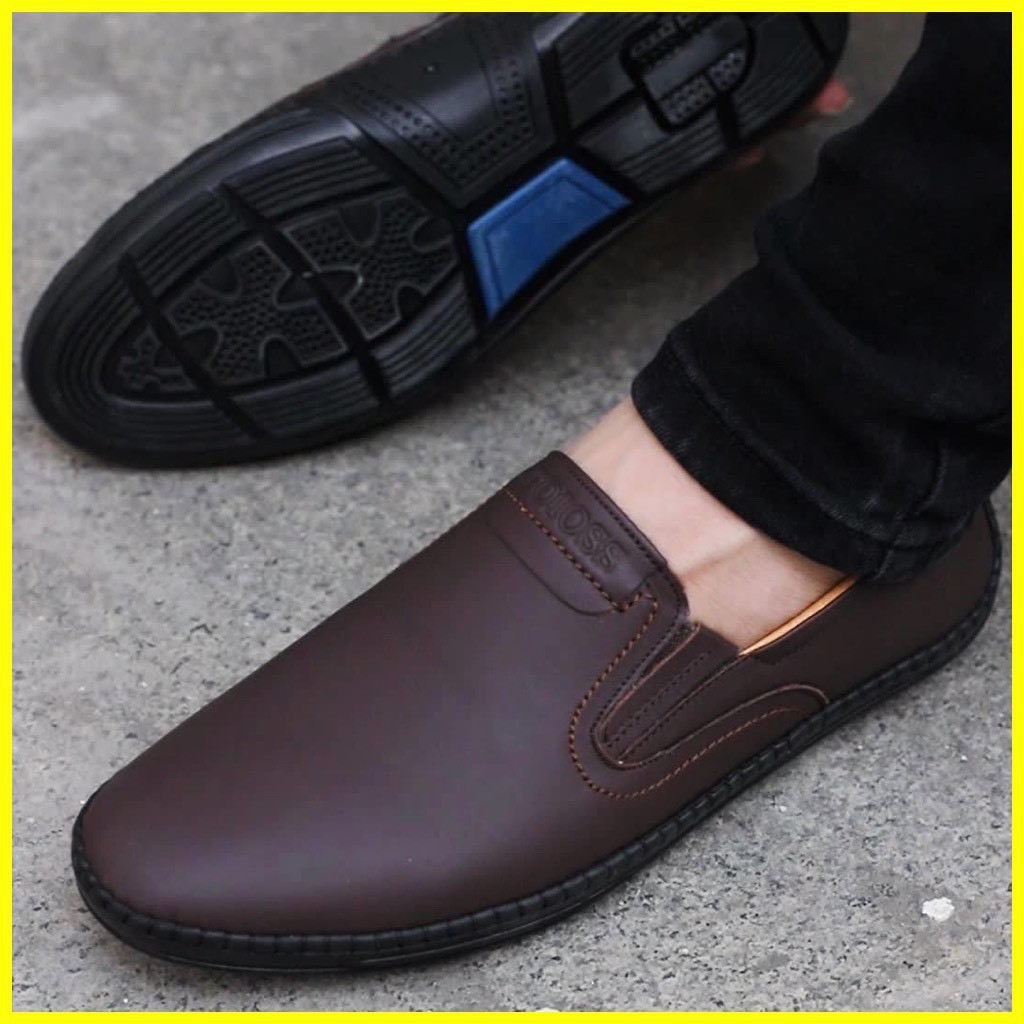 Giày da nam lười cao cấp da bò đế cao su khâu chỉ bảo hành 1 năm HQ112