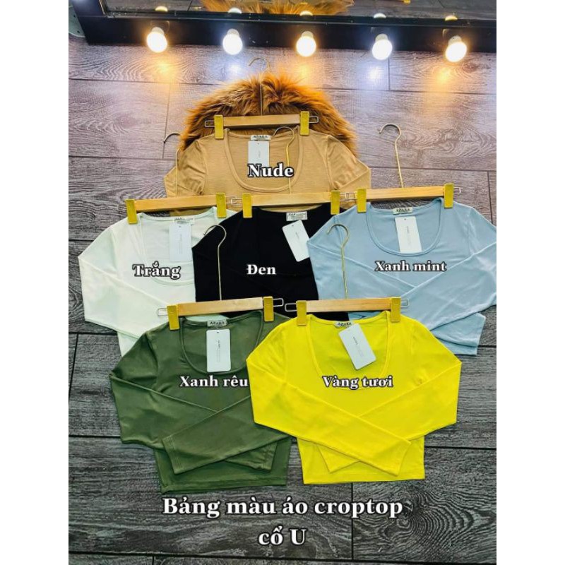 Áo thun croptop cổ U tay dài from siêu ôm chất đẹp