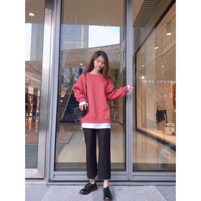 áo nỉ ulzzang đẹp dài tay áo thu đông dáng rộng nỉ bông đỏ gạch | BigBuy360 - bigbuy360.vn