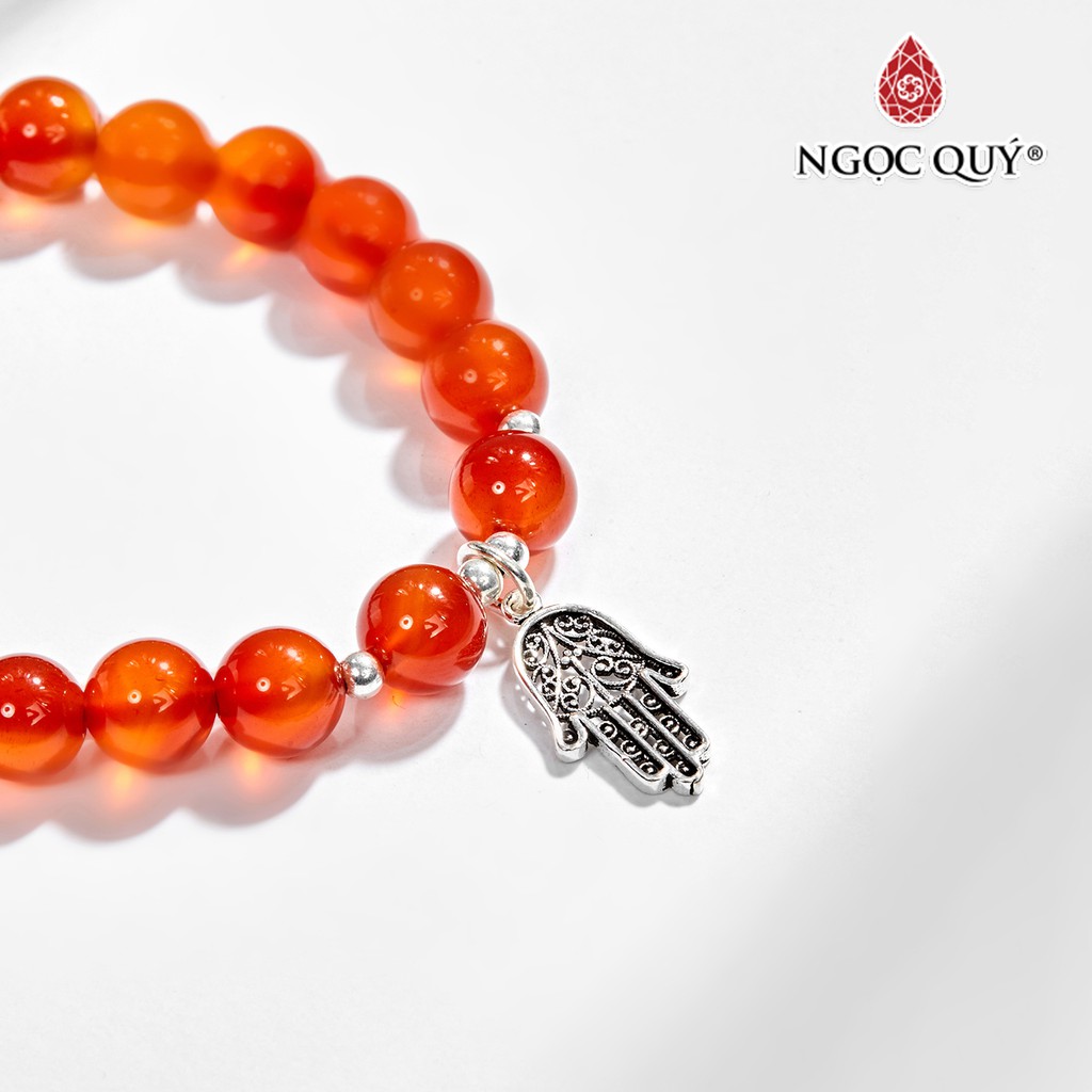 Vòng Tay Đá Mã Não Phối Bàn Tay Hamsa Bạc - Ngọc Quý