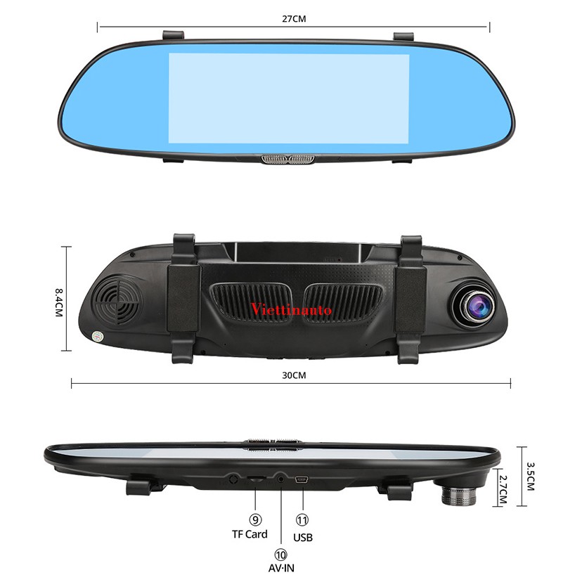 Camera giám sát hành trình Tích hợp Camera lùi gắn gương chiếu hậu Màn hình 7 In cảm ứng C700 Tiếng Việt