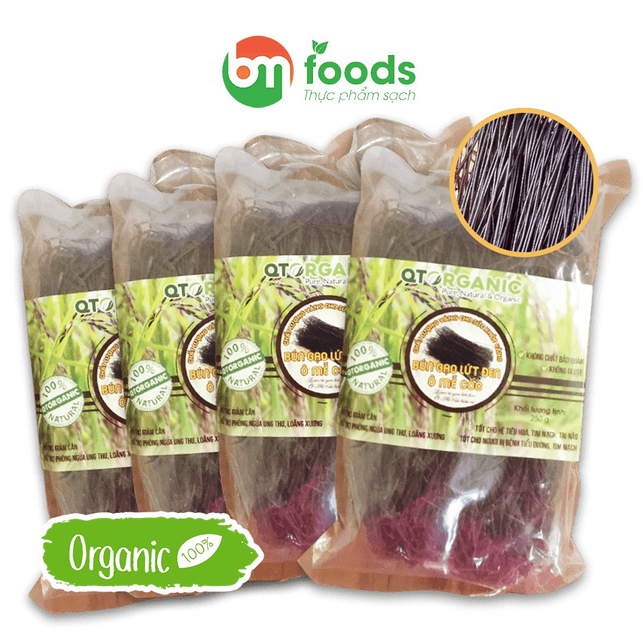 1KG Bún Gạo Lứt Đen Ô Mễ Cốc hữu cơ QTOrganic, Giàu Canxi/Omega 369/Sắt, Kẽm, Mg, Kali/Chứa ít Calo, chất béo - BM FOODS