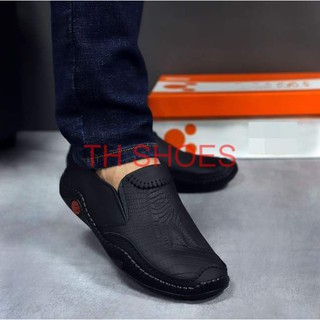 Giày mọi, lười nam da bò dập vân cá sấu đế khâu