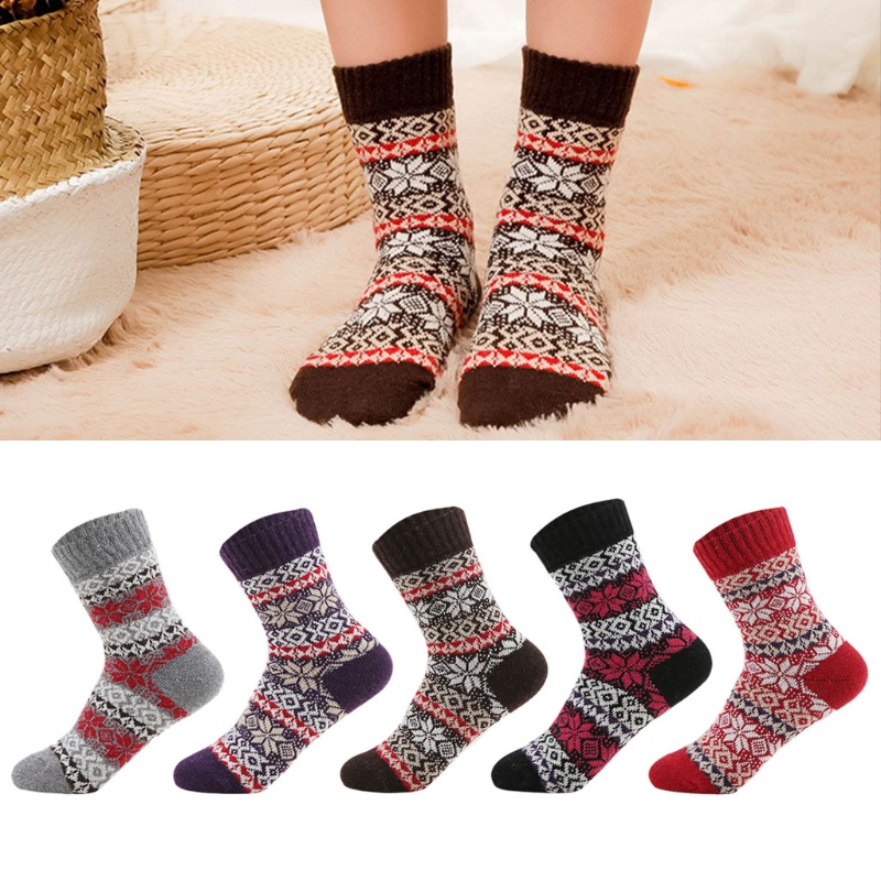 Đôi Vớ Dày Giữ Ấm Họa Tiết Hoa Tuyết Phong Cách Dân Tộc Cổ Điển Thời Trang Mùa