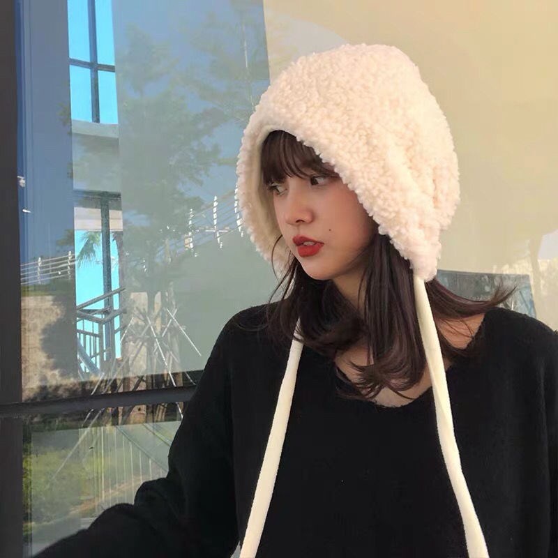Mũ lông cừu dày dặn giữ ấm chống gió dễ thương cho bé