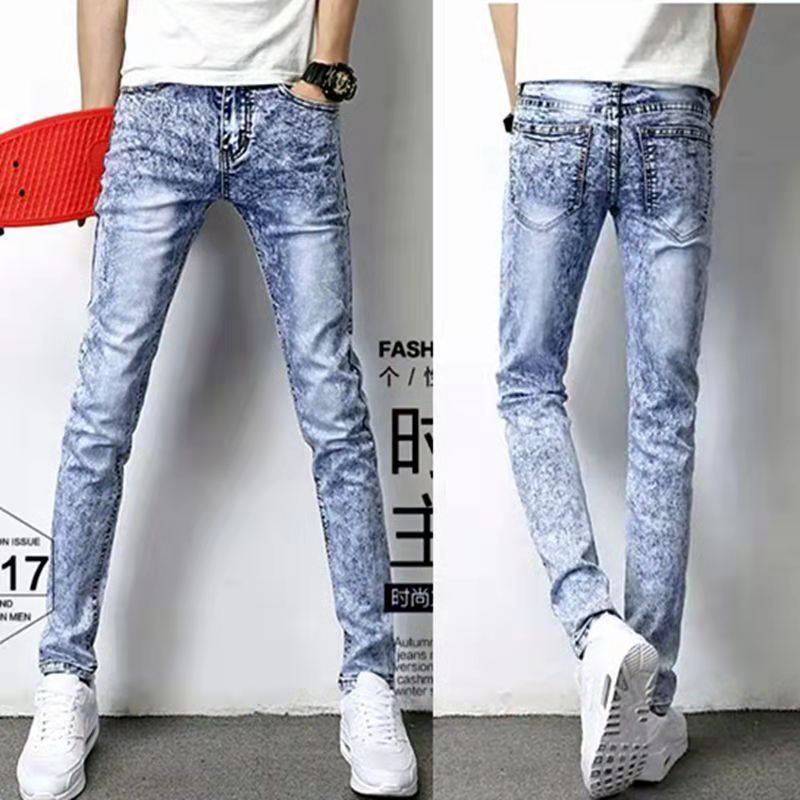 Quần jean mỏng phù hợp với màu đen của Hàn Quốc Nam giới Slim Fit Skinny Jeans Nam Jeans dài Denim Seluar Jeans