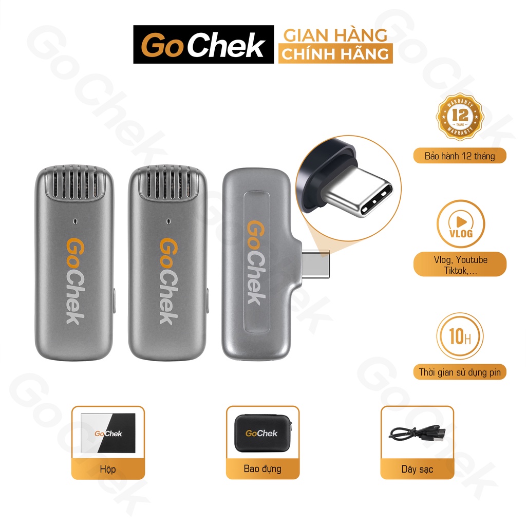 GC-B Pro Bộ 2 Micro thu âm không dây GoChek. Khử tiếng ồn phù hợp để phát trực tiếp/ quay video/ ghi âm