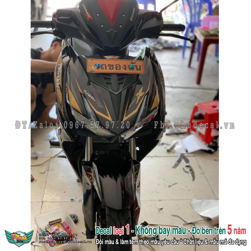 Tem rời xe Winner X đen chỉ vàng đồng (A)