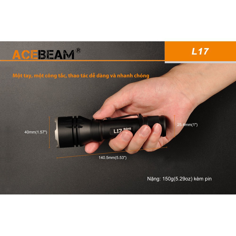Đèn pin chiếu xa ACEBEAM L17 led OSRAM sáng 1400 lumen xa 802 m sử dụng pin 18650 3500mAh USB  Đèn & Đèn pin
