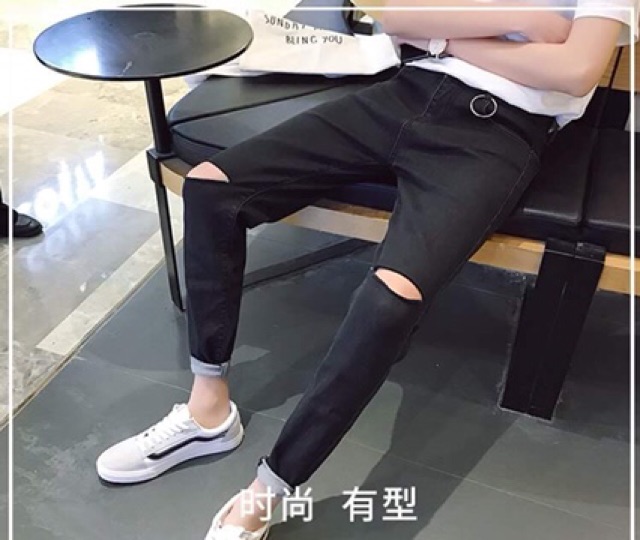 ( Jean cao cấp) Quần Jean Nam Rách Gối - quần bò nam -Jean Dày Co giãn tốt Phong cách Hàn quốc