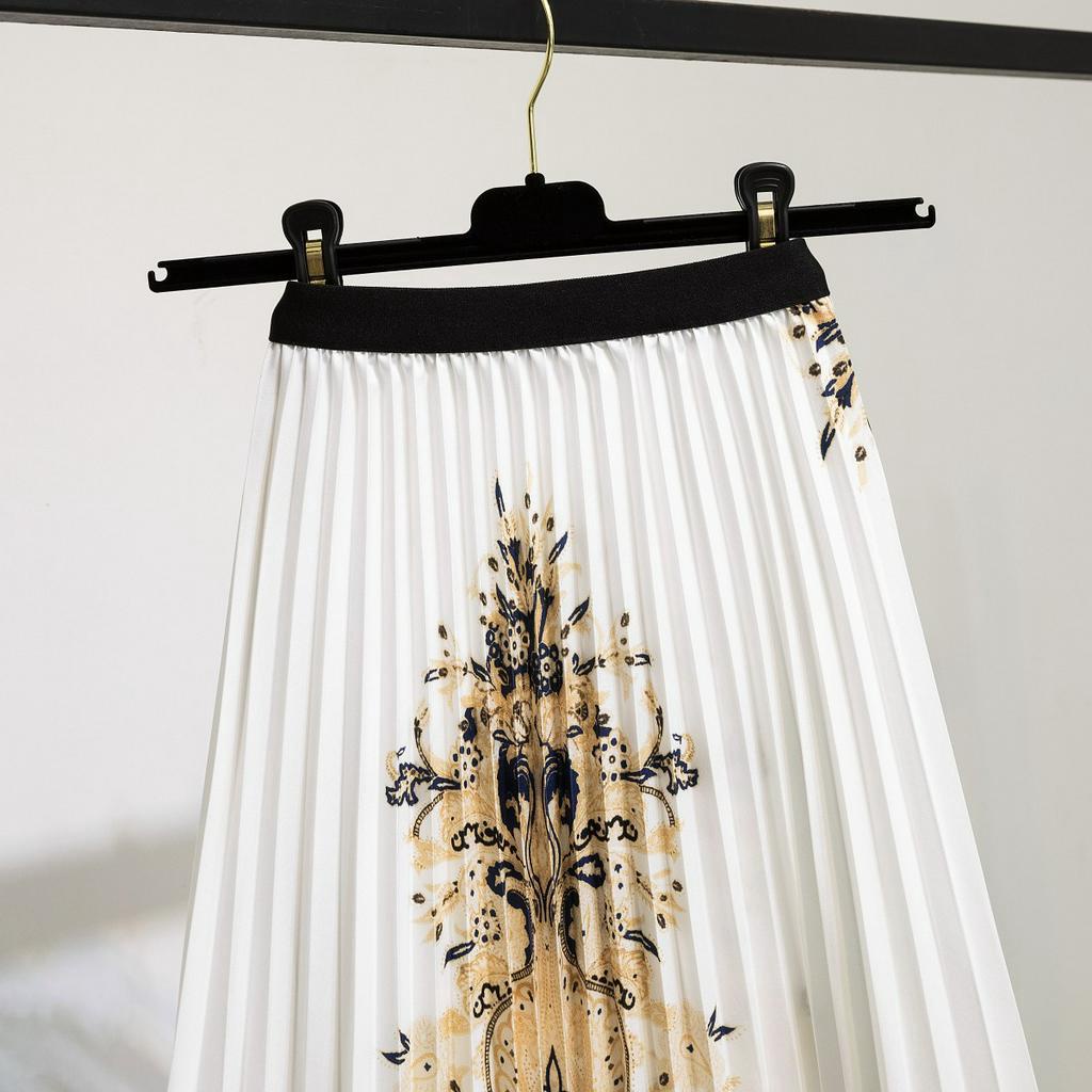 Chân VáY Midi Chữ A, In Hoa, Lưng Thun