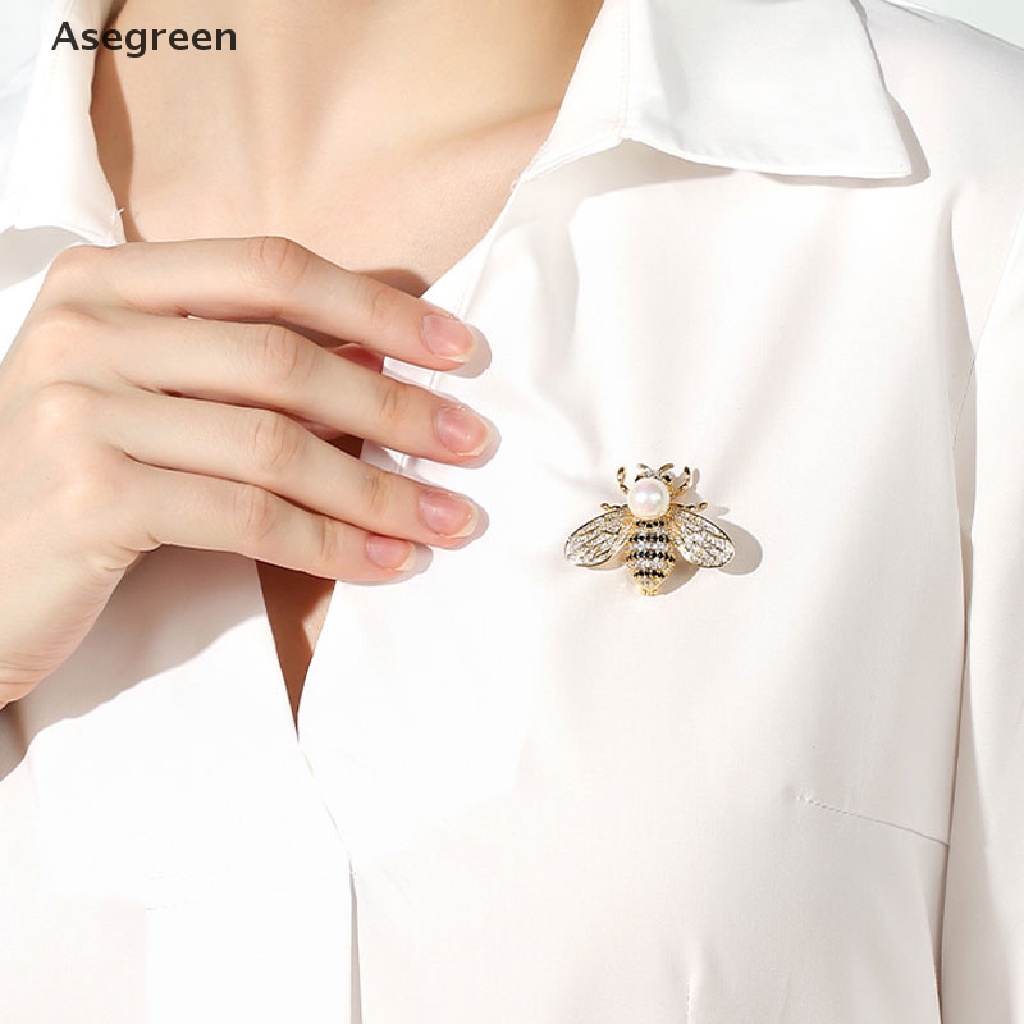 [Asegreen] 1 Trâm Cài Áo Hình Chú Ong Nhỏ Đính Đá Và Ngọc Trai