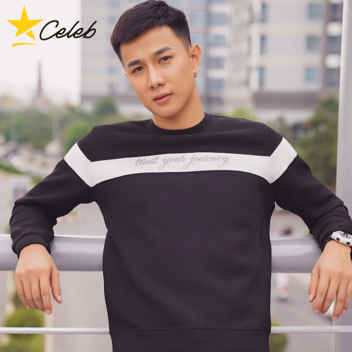 Áo Thun Nam Tay Dài Màu Đen Phối Chữ 9F02 CELEB