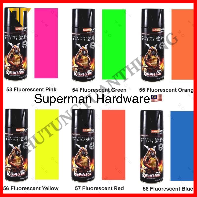Sơn xịt Samurai bảng màu dạ quang Vàng, Xanh, Đỏ,Trắng, Cam huỳnh quang 400ml
