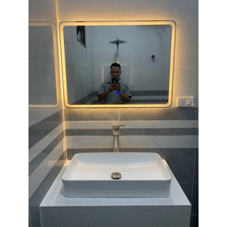 Gương chữ nhật treo tường, tính năng cảm ứng led 3 màu, gương nhà tắm kích thước 40x60cm tặng phụ kiện treo