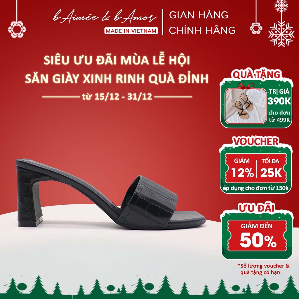 Dép cao gót nữ đế vuông thời trang dáng guốc sandal cao 7 phân mũi vuông quai ngang cao cấp bAimée & bAmor - MS1663