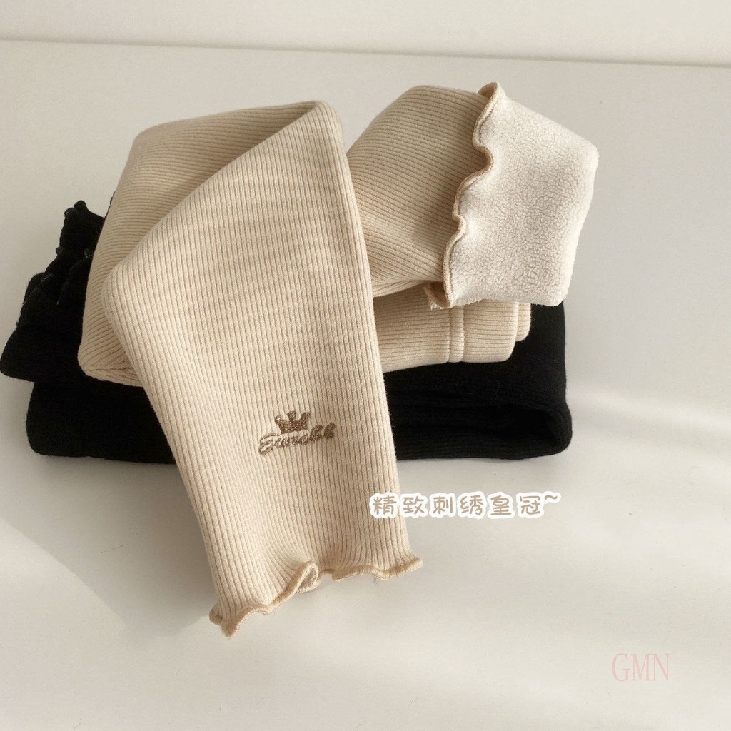 Giao Hàng Nhanh Quần Legging Cuộn Vải Nhung Dày Thêu Hình Vương Miện Nhỏ Giữ Ấm Mùa Đông Cho Bé Gái