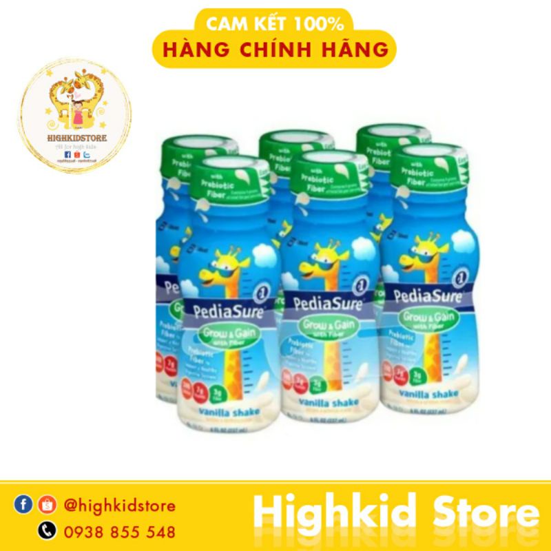 Combo 6 chai Sữa Pediasure nước Vani DHA Fiber hộp 237ml Mỹ - Date mới