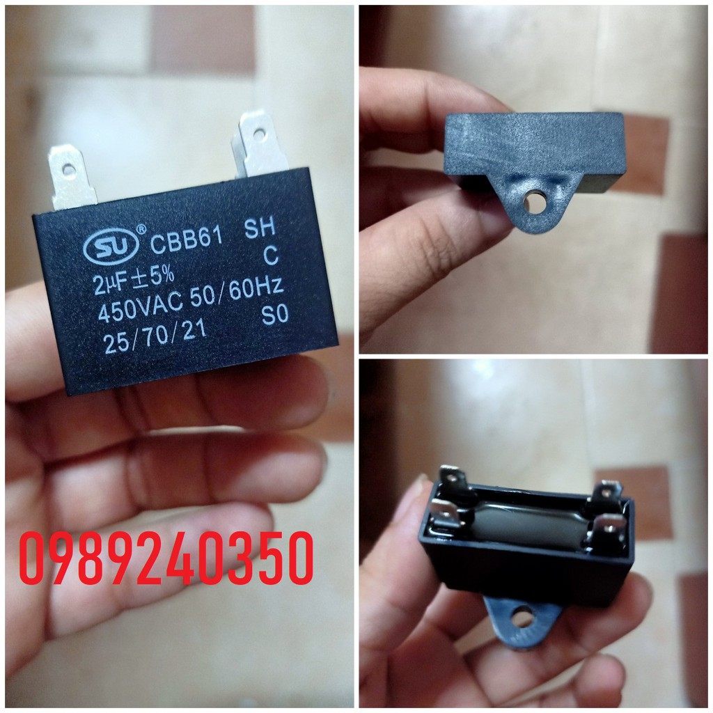 Tụ quạt điều hòa 2uf+-5% 450VAC loại chân zắc