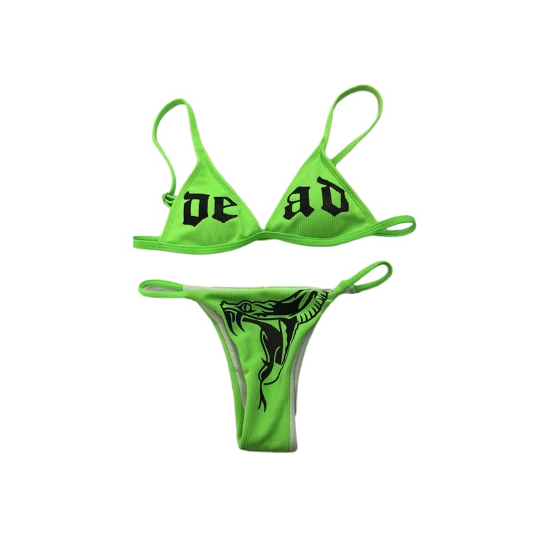 Bộ Bikini 2 Mảnh Cổ Chữ V Sâu In Họa Tiết Chữ Vui Nhộn Có Thể Tháo Rời Cho Nữ