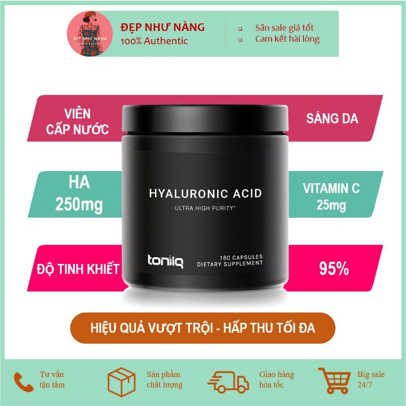 Viên Cấp Nước Sáng Da HYALURONIC ACID VITAMIN C Toniiq 250mg