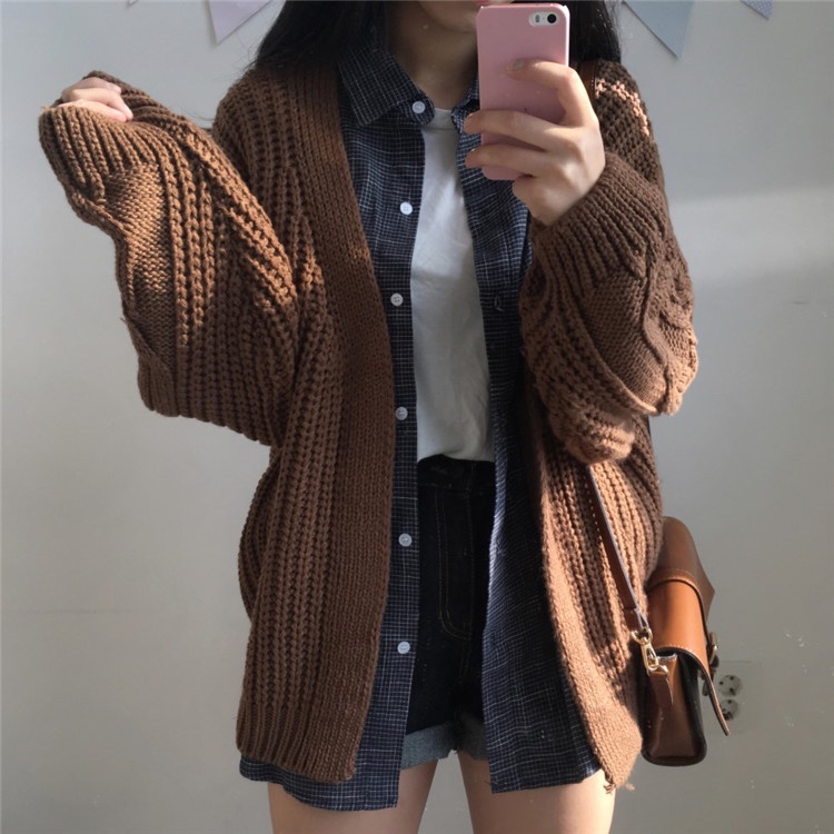 Áo Khoác cardigan Dệt Kim Tay Dài Dáng Rộng Phong Cách Hàn Quốc Thời Trang Thu Đông Hàng Mới 2022