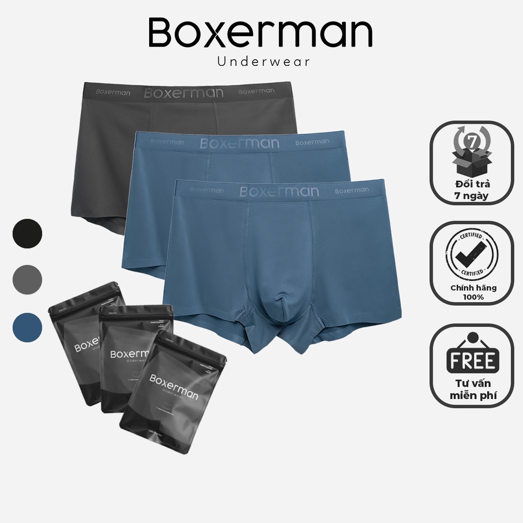 Quần lót nam sịp đùi thông hơi thoáng mát combo 3 quần NATURAL BREATH trunk modal gỗ sồi BOXERMAN