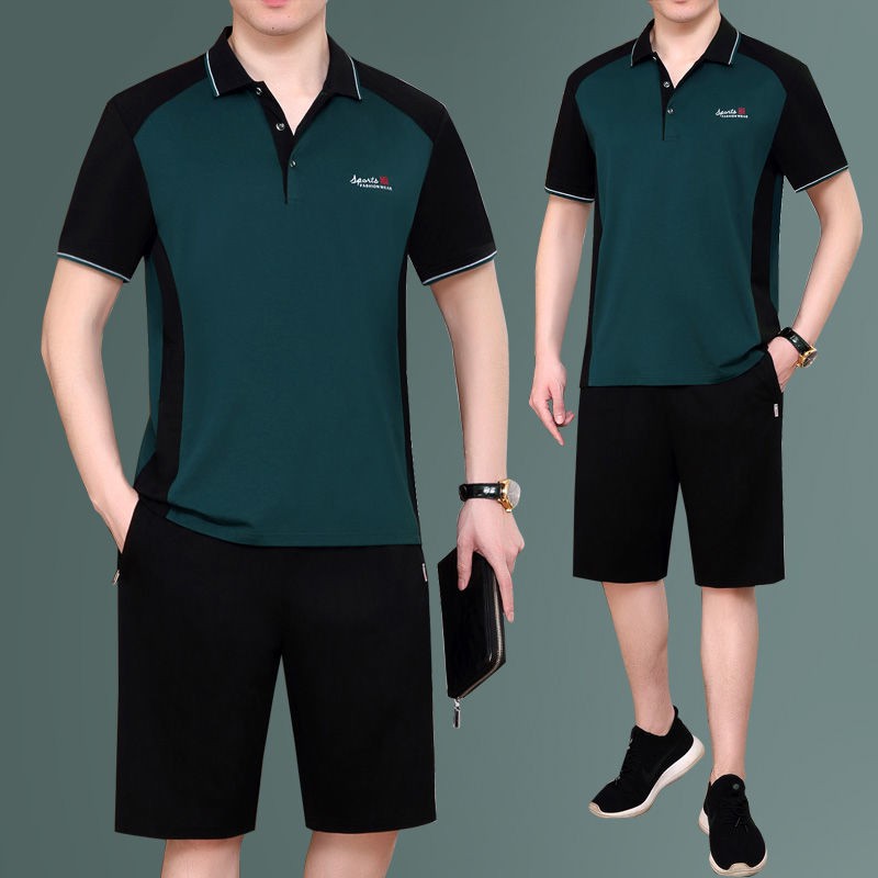 quần lót nữ☏๑○Bộ đồ thể thao dành cho nam giới trung niên và cao tuổi vào mùa hè quần đùi ngắn tay bằng vải co