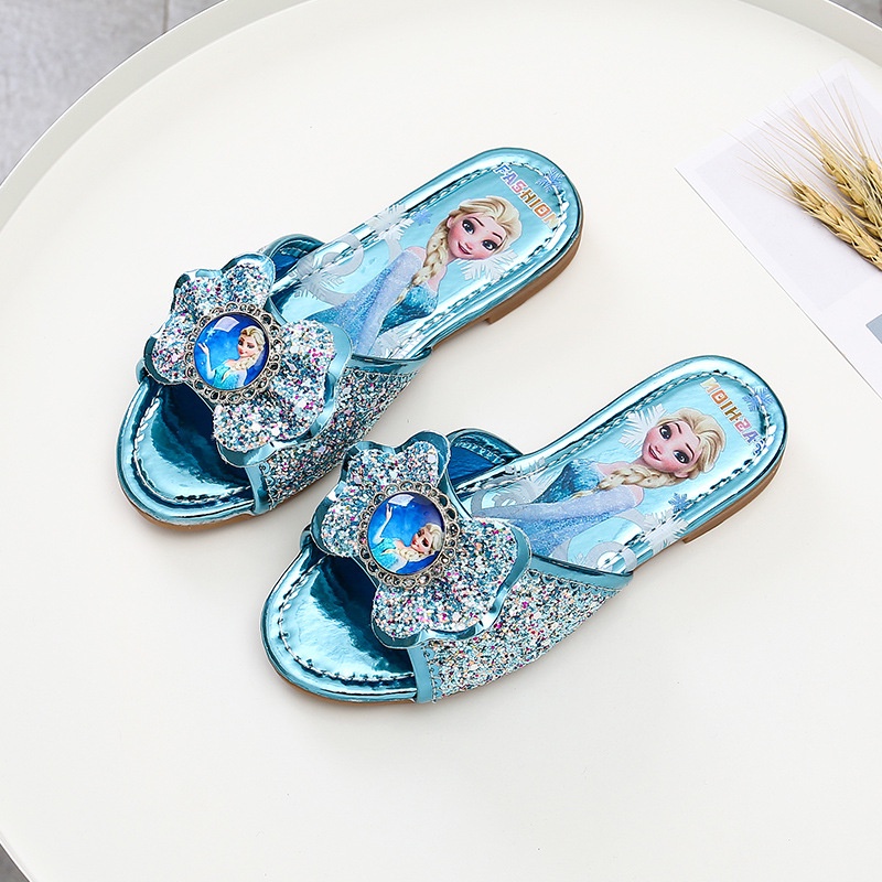 Dép bé gái in họa tiết công chúa Elsa thời trang size 26-36 mẫu hot màu Hồng và Xanh đáng yêu Dép lê cho bé