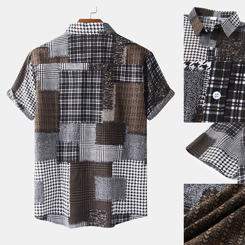 Áo Sơ Mi Nam Ngắn Tay Cài Nút Họa Tiết Sọc Caro Size Lớn 2022