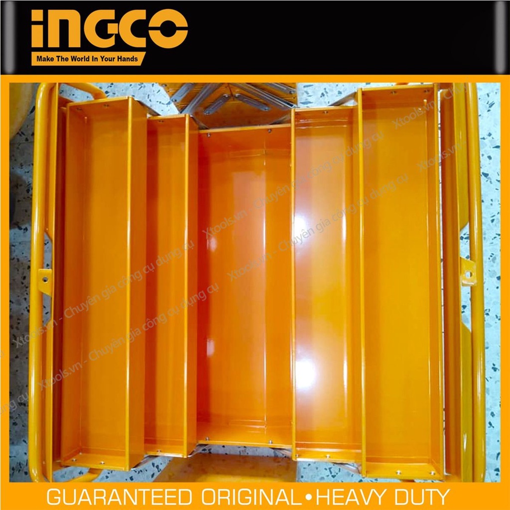 Hộp đựng dụng cụ đa năng INGCO HTB02 495x200x290mm hộp đồ nghề 3 tầng tấm thép dầy 0.6~0.8mm siêu bền cứng
