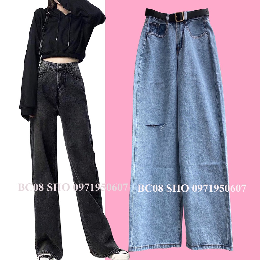 Quần Jean Nữ Ống Suông Rộng Lưng Cao, Quần Jean Bò dáng suông BC124