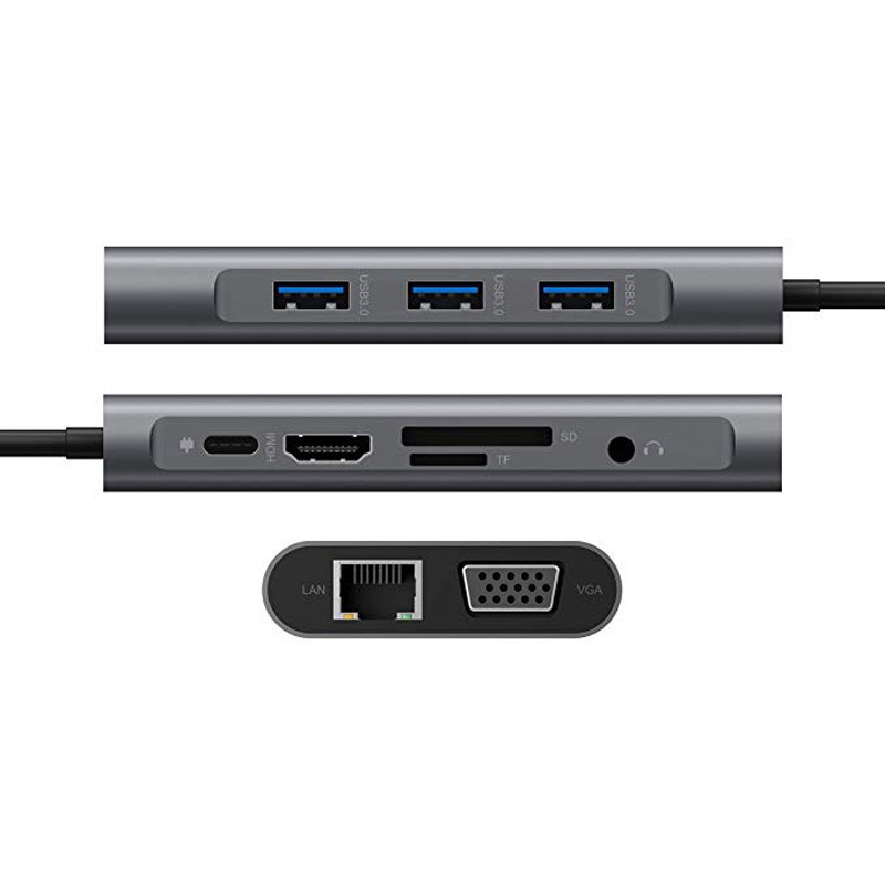 Cáp chuyển đổi Type C to HDMI 4K / VGA/ LAN/ PD/ TF/ SD/ USB 3.0 /Audio 3.5mm 10 in 1 dùng cho Macbook, Samsung DEX,DELL