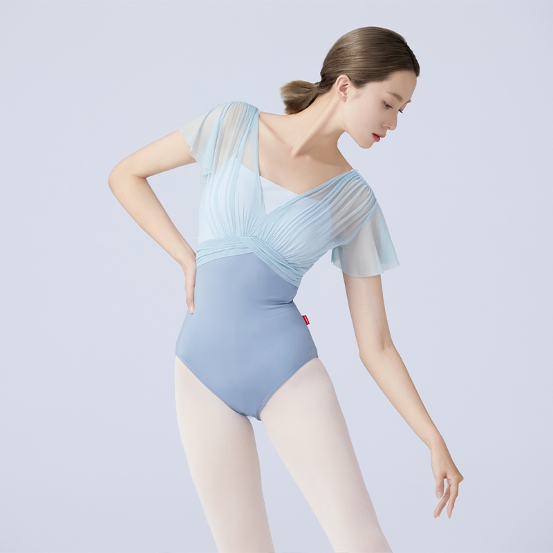 Bộ Đồ Múa Ba Lê Ngắn Tay Giả Hai Mảnh Bằng Nylon Ghép Nối Dành Cho Nữ