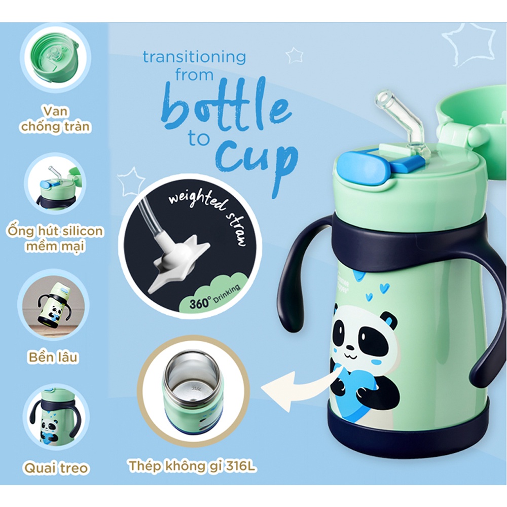 Bình uống nước Inox giữ nhiệt có ống hút và tay cầm cho bé Tommee Tippee 280ml từ 12 tháng