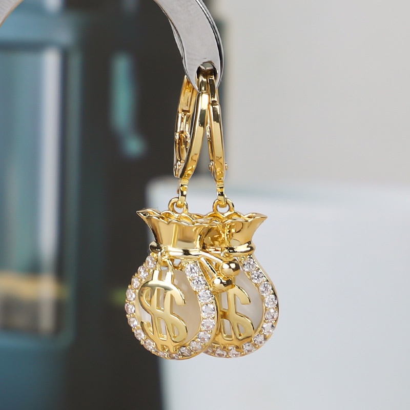 Khuyên Tai Túi Đính Kim Cương May Mắn Phong Cách Trung Hoa