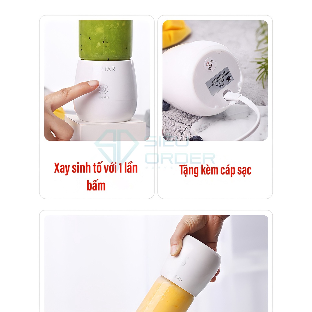 Máy xay sinh tố cầm tay KKSTAR JUICECUP dung tích 450ml pin 4000mAh công suất 120W