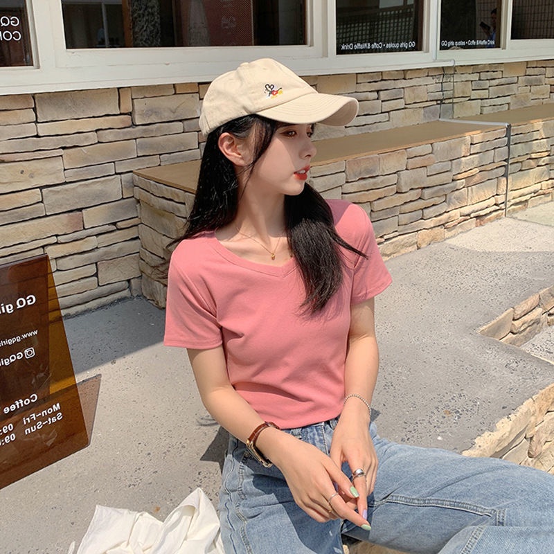 Áo Thun Ngắn Tay Màu Trơn Thời Trang Hàn Quốc
