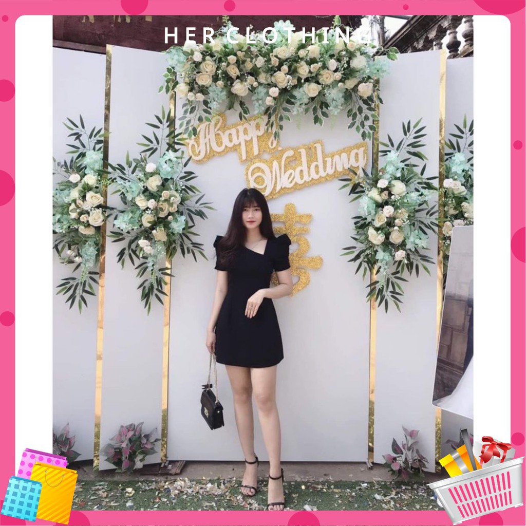 Đầm dự tiệc nữ màu đen cổ kiểu lệch cực sang chảnh mã [CL001]