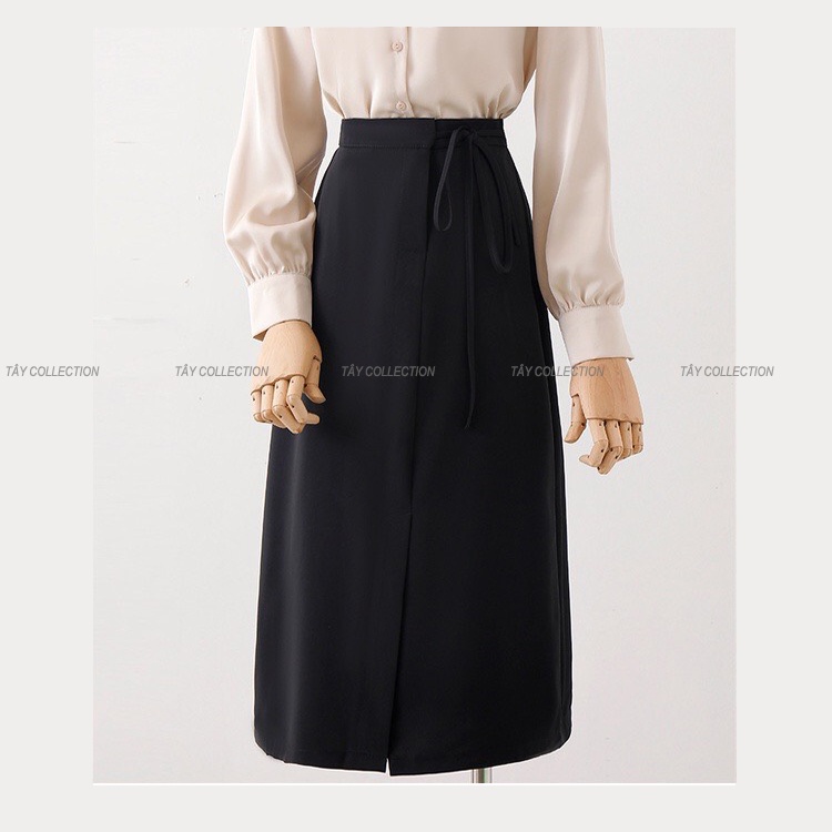 Chân váy midi chữ A phối nơ TÂY COLLECTION dài 60cm qua gối
