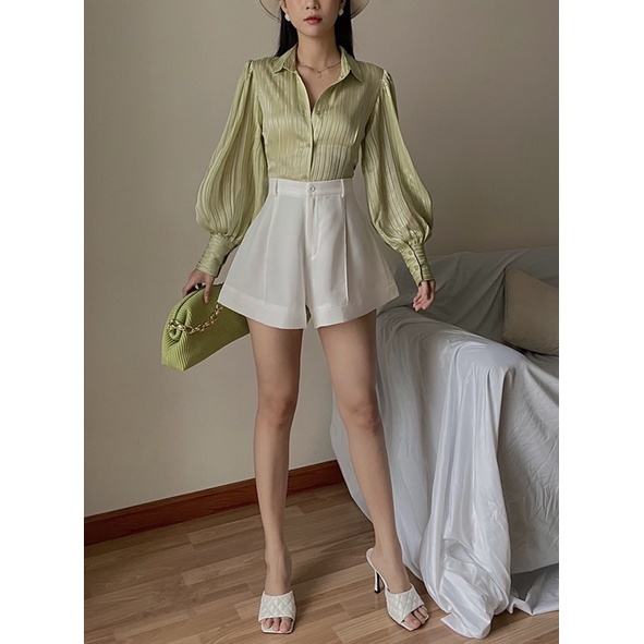 Áo sơmi lụa kim tuyến 2 màu trắng-xanh | BigBuy360 - bigbuy360.vn