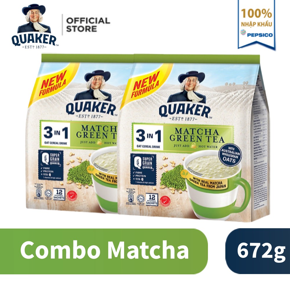 [Mã GRO1APR giảm 20K đơn 150K] Combo 2 Túi Thức uống yến mạch Quaker 3in1 Vị Matcha 336g/túi