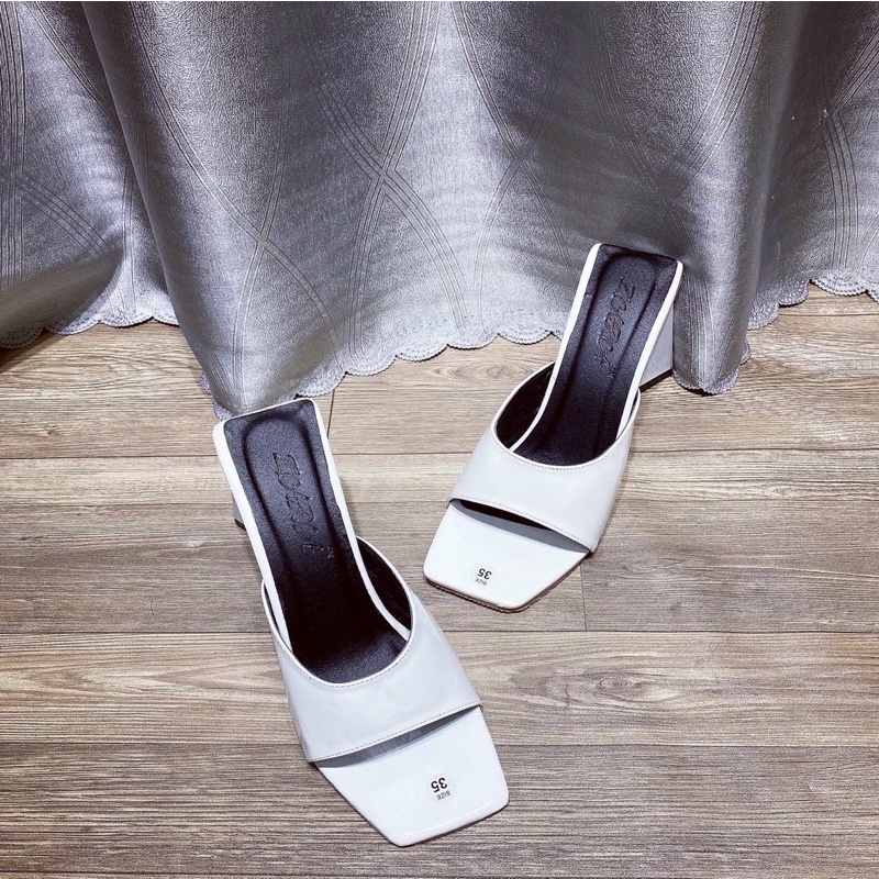 Giày gót tam giác mũi vuông da bóng cao 9cm hót tread xinh xắn