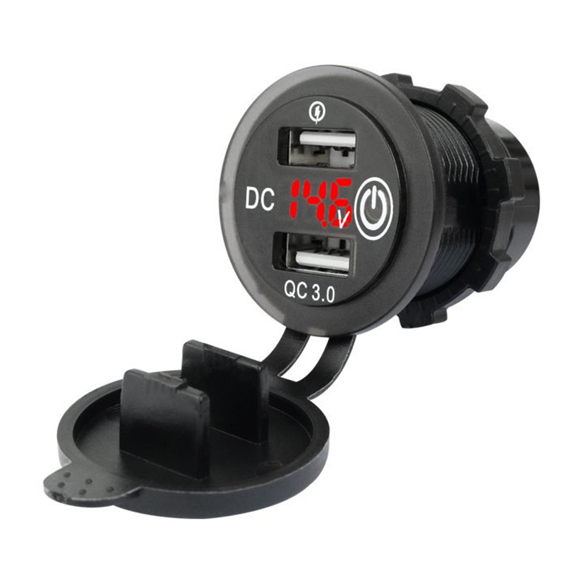 Cục Sạc Nhanh QC3.0 USB Vôn Kế Có Công Tắc Bật / Tắt Có Đèn LED Cho Xe Hơi / Xe Máy 12V / 24V