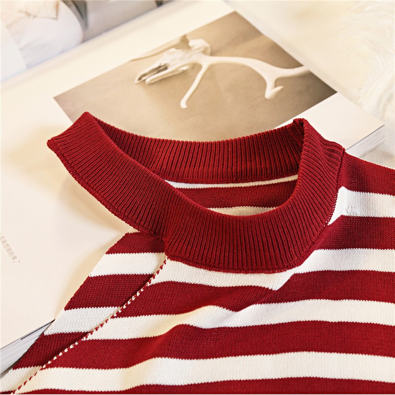 #4186  Áo dệt kim không tay họa tiết kẻ sọc thời trang cho nữ | BigBuy360 - bigbuy360.vn