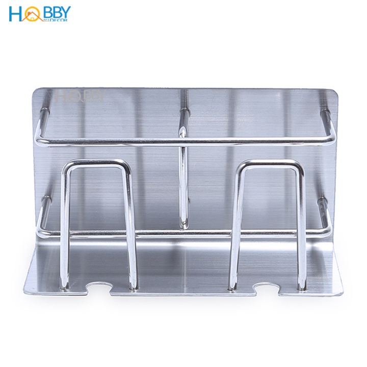 Kệ đựng bàn chải, kem đánh răng 2 ngăn HOBBY Home Decor CD3  Inox 304 dán tường gạch men - kèm keo dán và không rỉ sét