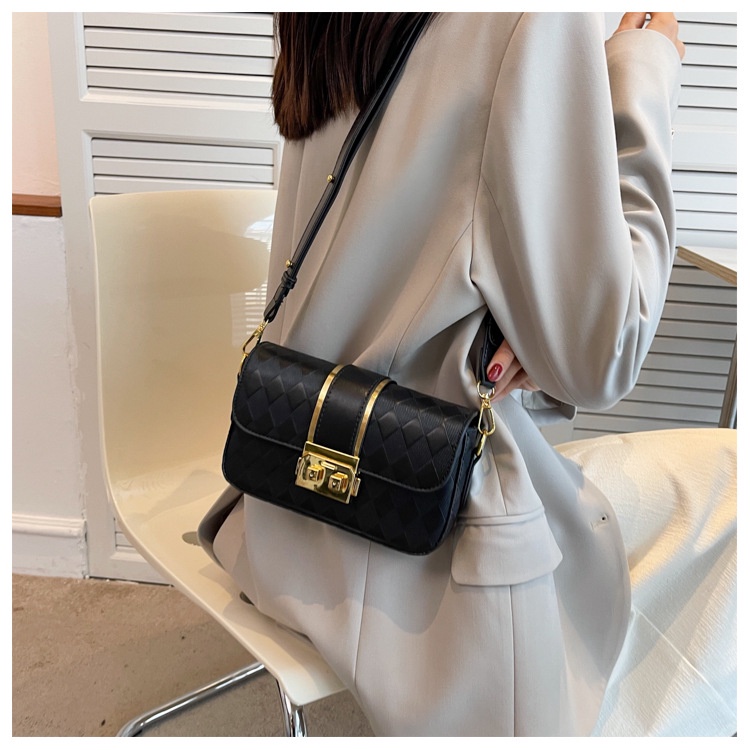 Túi đeo chéo JASMIN NOIR họa tiết kẻ sọc có khóa cho nữ